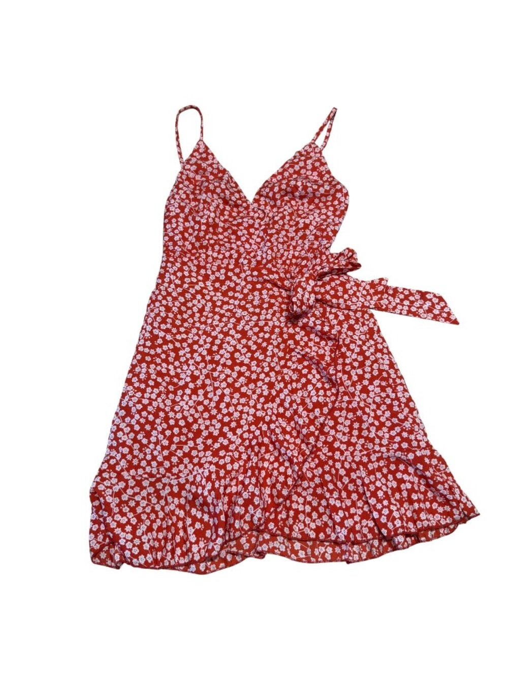 NWT White Fox Boutique Red White Floral Print Wrap Mini Dress Women's X-Small XS